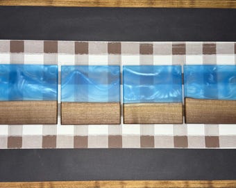 Blue Epoxy Black Walnut Coaster Set