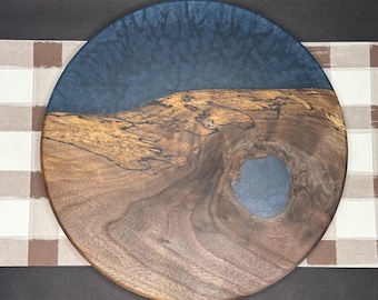 Steel Blue Epoxy Black Walnut Decorative Plate