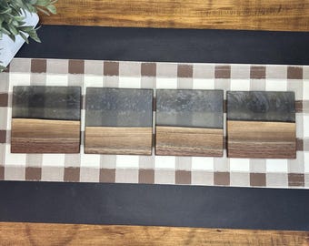 Steel Gray Epoxy Black Walnut Coaster Set