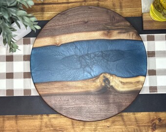 Steel Blue Epoxy Black Walnut Lazy Susan
