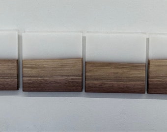 Matte White Epoxy Black Walnut Coaster Set