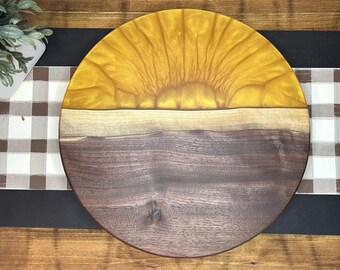 Gold  Epoxy Black Walnut Lazy Susan