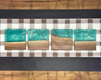 Teal Epoxy Black Walnut Coaster Set