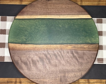 Green Epoxy Black Walnut Lazy Susan