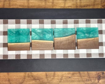 Teal Epoxy Black Walnut Coaster Set