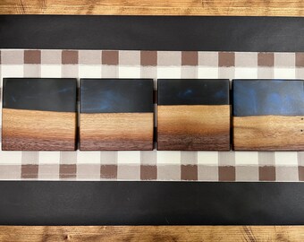 Dark Blue Epoxy Black Walnut Coaster Set