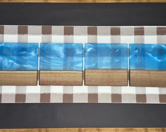 Blue Epoxy Black Walnut Coaster Set