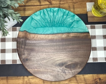 Teal Epoxy Black Walnut Lazy Susan