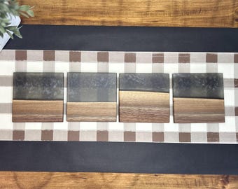 Steel Gray Epoxy Black Walnut Coaster Set