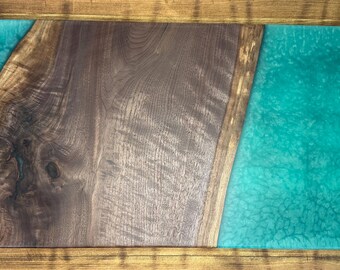 Teal Epoxy Black Walnut Charcuterie Board