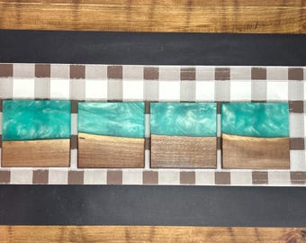 Teal Epoxy Black Walnut Coaster Set