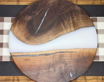 Matte White Epoxy Black Walnut Lazy Susan