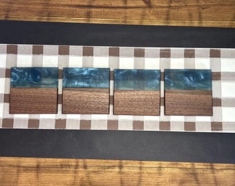 Steel Blue Epoxy Black Walnut Coaster Set