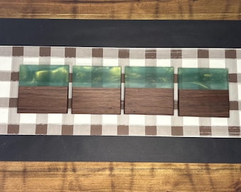 Green Epoxy Black Walnut Coaster Set