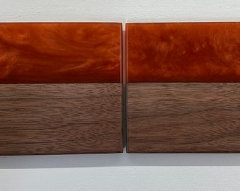 Burn Orange Epoxy Black Walnut Coaster Set