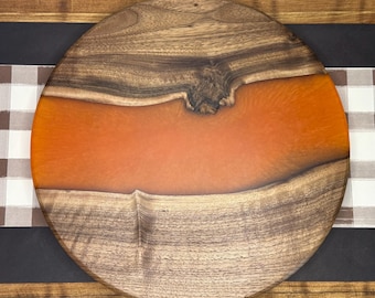 Orange Epoxy Black Walnut Lazy Susan