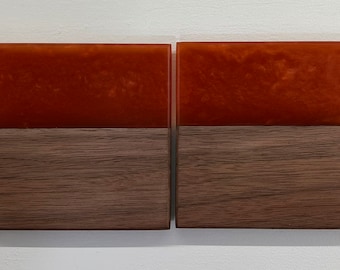 Burn Orange Epoxy Black Walnut Coaster Set