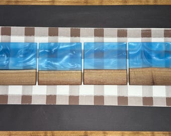 Blue Epoxy Black Walnut Coaster Set