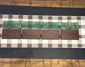 Green Epoxy Black Walnut Coaster Set