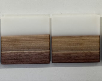 Matte White Epoxy Black Walnut Coaster Set