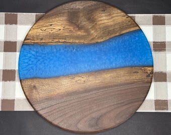 Blue Epoxy Black Walnut Decorative Plate