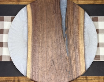White Epoxy Black Walnut Lazy Susan