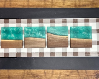 Teal Epoxy Black Walnut Coaster Set