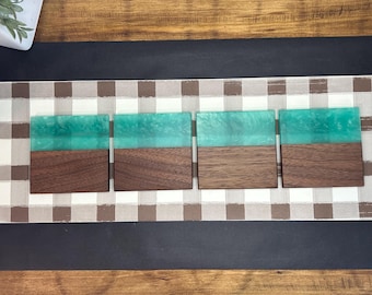Teal Epoxy Black Walnut Coaster Set