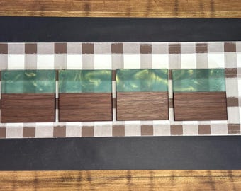 Green Epoxy Black Walnut Coaster Set