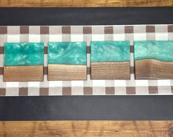 Teal Epoxy Black Walnut Coaster Set
