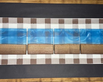 Blue Epoxy Black Walnut Coaster Set