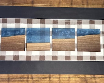 Blue Epoxy Black Walnut Coaster Set