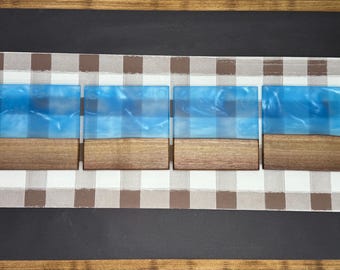 Blue Epoxy Black Walnut Coaster Set