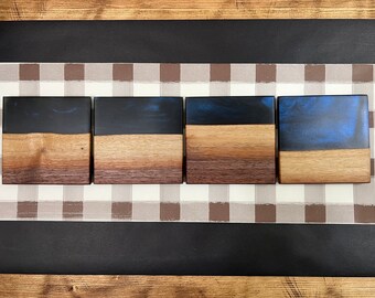Dark Blue Epoxy Black Walnut Coaster Set