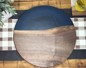 Dark Blue Epoxy Black Walnut Lazy Susan