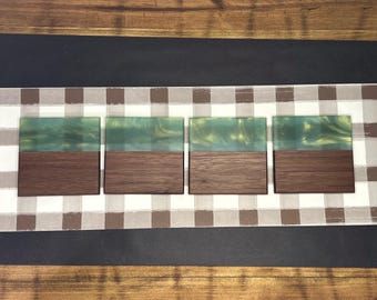 Green Epoxy Black Walnut Coaster Set