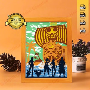 One Piece 5 Thousand Sunny 3D Lightbox SVG DXF Files, DIY One Piece Shadow Box for Cricut, Silhouette, Hand Cut Paper Art, Pirate Ship