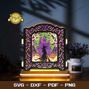 Halloween Pop-up Lightbox SVG, Witch Castle Shadow Box Template for Paper Cut, Cricut, Silhouette