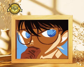 Anime Detective Paper Cut Shadow Box SVG, Mystery Boy Lightbox Template for Cricut Silhouette