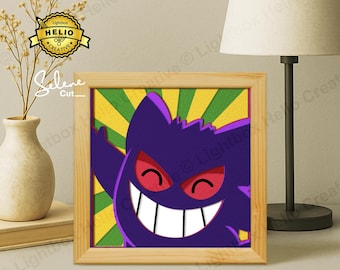 Pokemon Gengar Vintage Portrait Shadow Box SVG, DIY Anime Lightbox Template (Digital Download), Retro Design