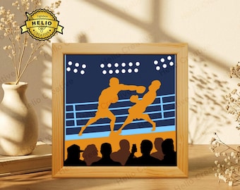 Boxing Ring Paper Cut Lightbox SVG, Fight Night Shadow Box Template for Cricut, Silhouette
