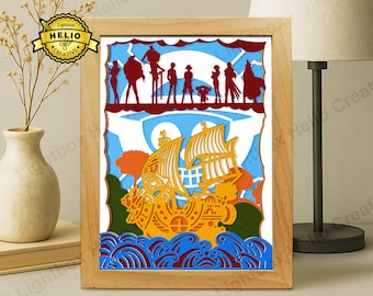 One Piece Strohhut-Piraten Lightbox SVG: Tausend sonnige Schattenbox Vorlage (Digitaler Download)