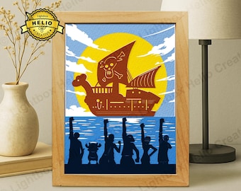 One Piece Lightbox SVG: Strohhut Piraten Schatten Box Vorlage, Freundschaft Geste (digitaler Download)