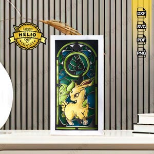 File SVG DXF per lightbox 3D Pokemon Leafeon, scatola delle ombre fai da te per Cricut, carta tagliata a mano