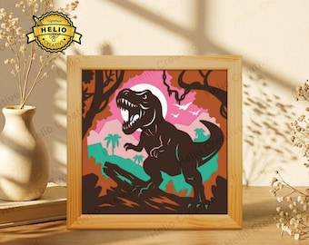 Dinosaur Paper Cut Lightbox SVG, T-rex Shadow Box Template for Cricut, Laser Cut