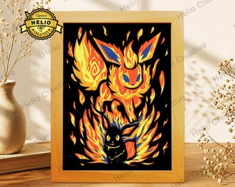 Anime 3D gelaagde schaduwdoos SVG, huisdier monster lichtbak sjabloon voor Cricut Silhouette