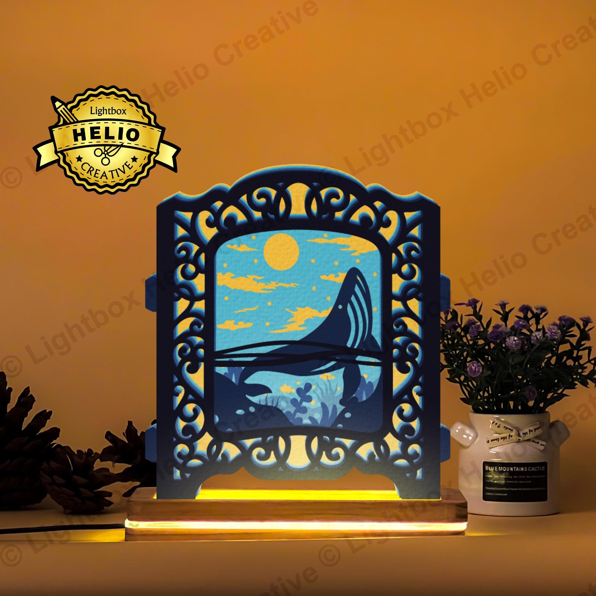 Whale 3D Paper Cut Pop-up Lightbox SVG, Shadow Box Template for Cricut ...