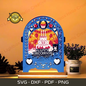 Happy Birthday Pop-up Lightbox SVG: DIY Shadow Box Template (Digital Download), Special Coupon HELIOBDAY