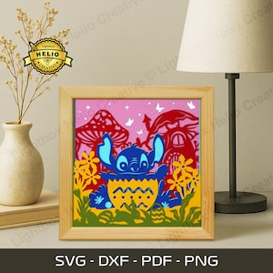 Stitch Easter Egg 3D Lightbox SVG DXF Files, DIY Disney Shadow Box for Cutting Machine, Silhouette, Hand Cut Layered Paper Art, Easter Decor