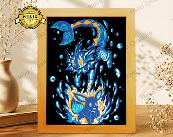 Anime 3D gelaagde schaduwdoos SVG, huisdier monster lichtbak sjabloon voor Cricut Silhouette
